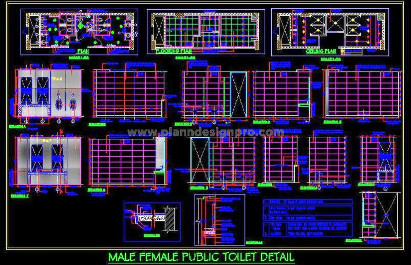 Public Toilet CAD Design- Ladies, Gents & Handicap Layout